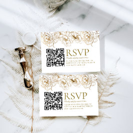 Bläserige Peonies White Golden QR Code Hochzeit RSVP Karte