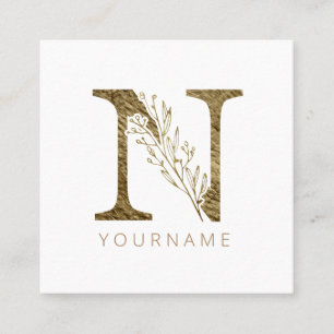 Bläsermonogramm N Elegant Gold Foliage Quadratische Visitenkarte