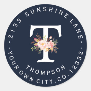 Bläsernarbenblaues Monogram-Adressenlabel Runder Aufkleber