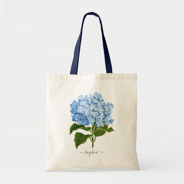Bläsernavy Hydrangea Botanical Personalisiert Tragetasche (Vorne)