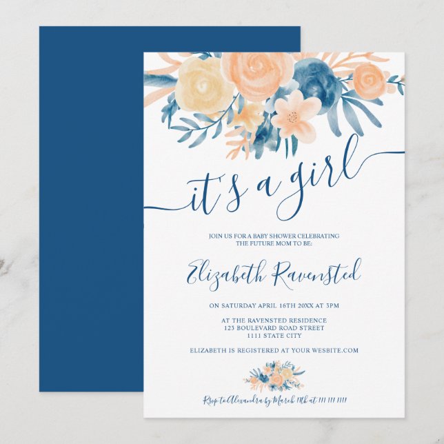 Bläserne Aquarellbrunnendusche Einladung (Vorne/Hinten)