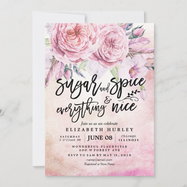 Bläserne Babydusche Zucker & Gewürze & Alles nett Einladung (Vorderseite)