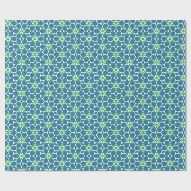 Bläserne Blume aquamarin-blaues Muster Geschenkpapier (Flach)