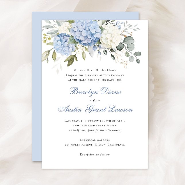 Bläserne Elegant Blue Hydrangea Grüne Hochzeit Einladung (Von Creator hochgeladen)