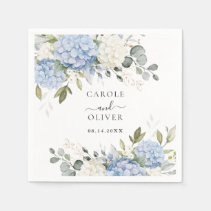 Bläserne Elegant Blue Hydrangea Grüne Hochzeit Serviette