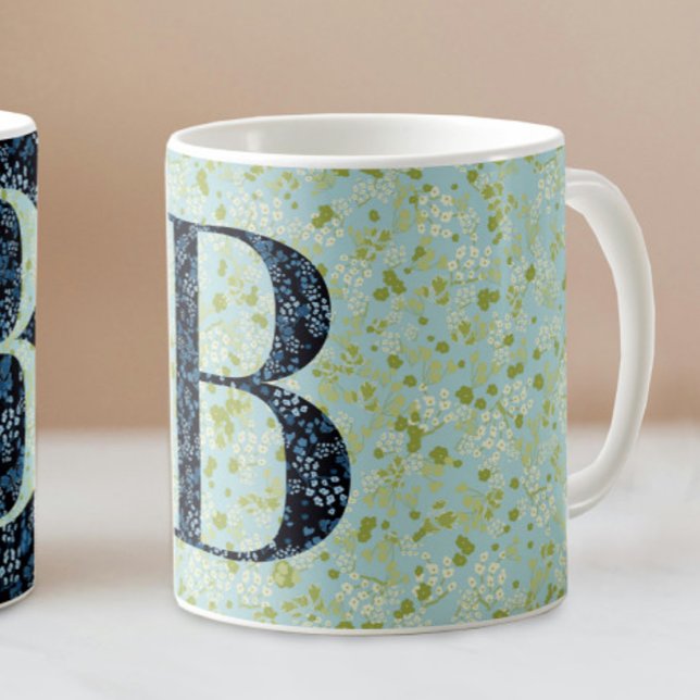 Bläserne Elegante Klasse Monogram B blau mit einer Kaffeetasse (Von Creator hochgeladen)
