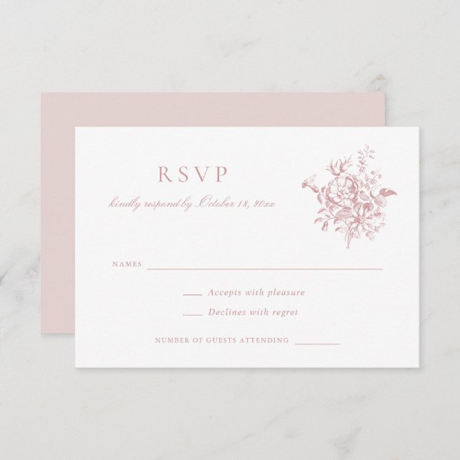 Bläserne Elegante Vintage barocke Blume Hochzeit R Einladung (Vorne/Hinten)