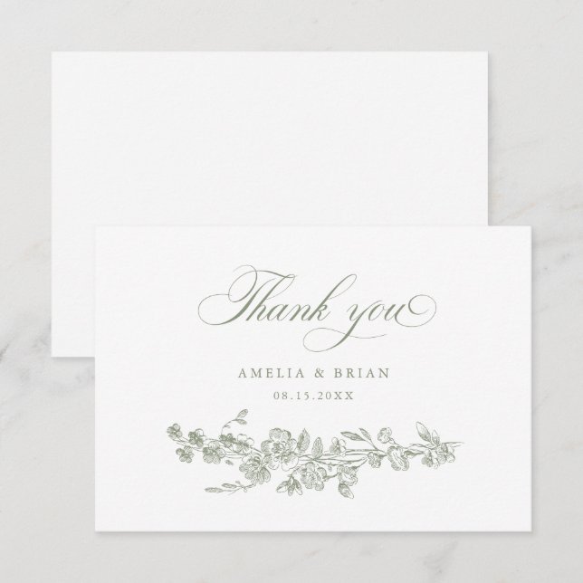 Bläserne Elegante Vintage, gravierte Blume Hochzei Dankeskarte (Vorne/Hinten)