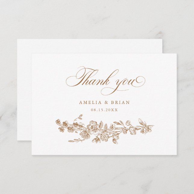 Bläserne Elegante Vintage, gravierte Blume Hochzei Dankeskarte (Vorne/Hinten)
