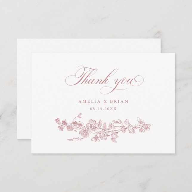 Bläserne Elegante Vintage, gravierte Blume Hochzei Dankeskarte (Vorne/Hinten)