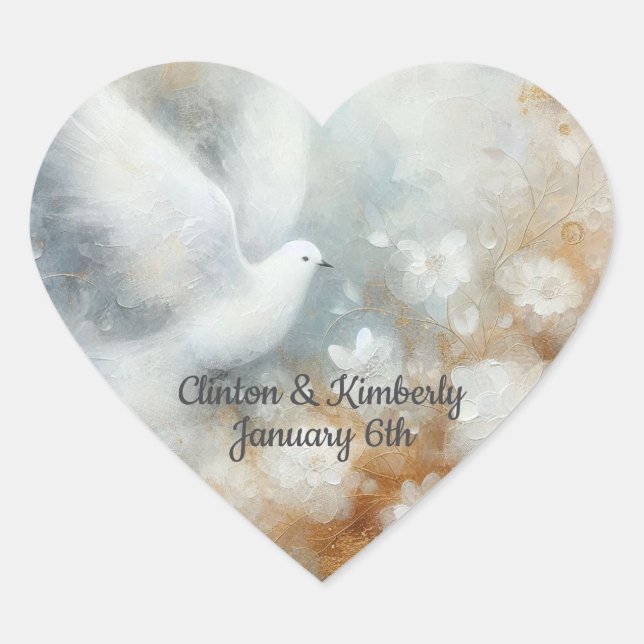 Bläserne Hochzeitsdove - individuell anpassbare He Herz-Aufkleber (Vorderseite)