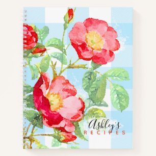 Bläserne Rote Rose Blue Buffalo Kariertes Monogra Notizbuch