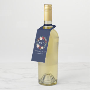 Bläserner Watercolor Wreath Burgundy Blue Wedding Flaschenanhänger