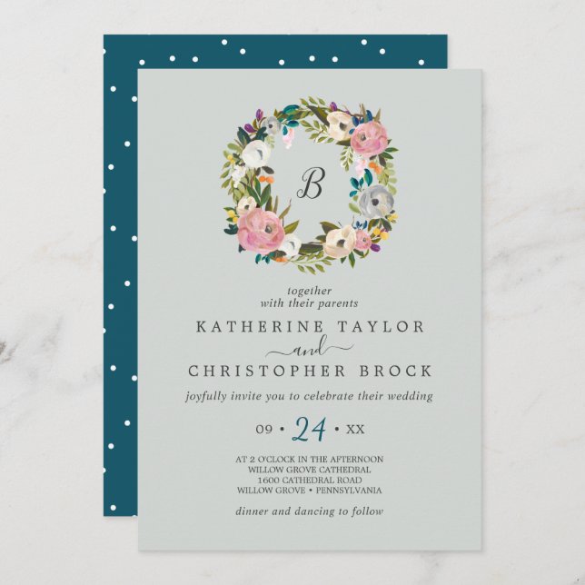 Bläsernkraut-Monogramm Einladung (Vorne/Hinten)