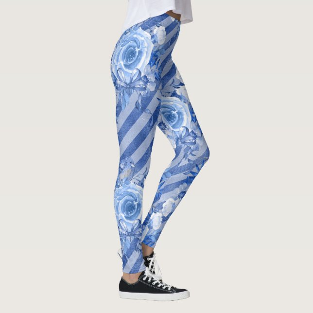 Bläsernte für die blaue Blume Druckmuster Leggings (Rechts)