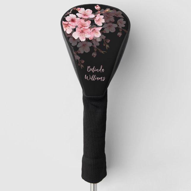 Bläserrosa Schwarzer Kirschblossom Monogramm Golf Headcover (Vorderseite)