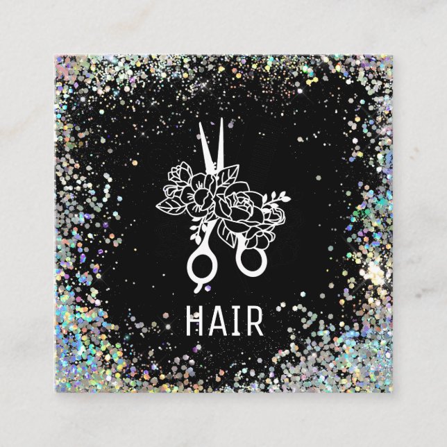 *~* Bläserschere Blume Regenbogen Glitzer AP6 Quadratische Visitenkarte (Vorderseite)