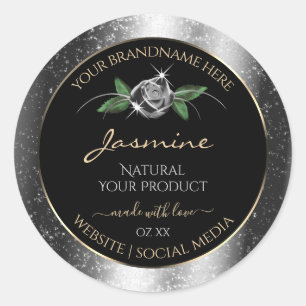 Bläsersilber, schwarze Produktmarken Sparkle Glitz Runder Aufkleber