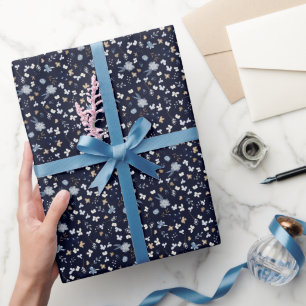 Bläserweihnachtsblauer gouache botanisches Muster Geschenkpapier