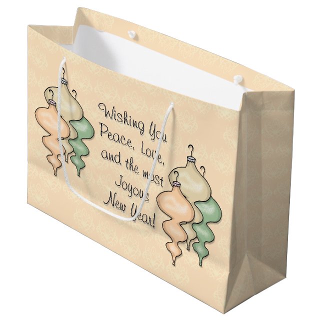 Blasglas-Ornamente auf dem hellen Pfirsichdampfer Große Geschenktüte (Vorderseite Schrägansicht)