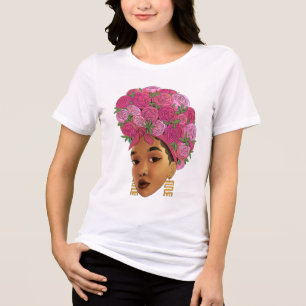 Blasian Mädchen mit rosa Blumen im Haar T-Shirt Tri-Blend Shirt