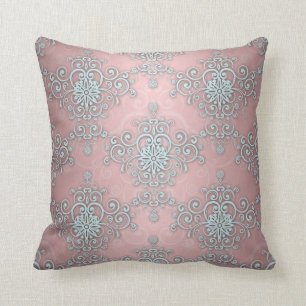 Blass Baby Blue und Pink Extravagant Damask Muster Kissen