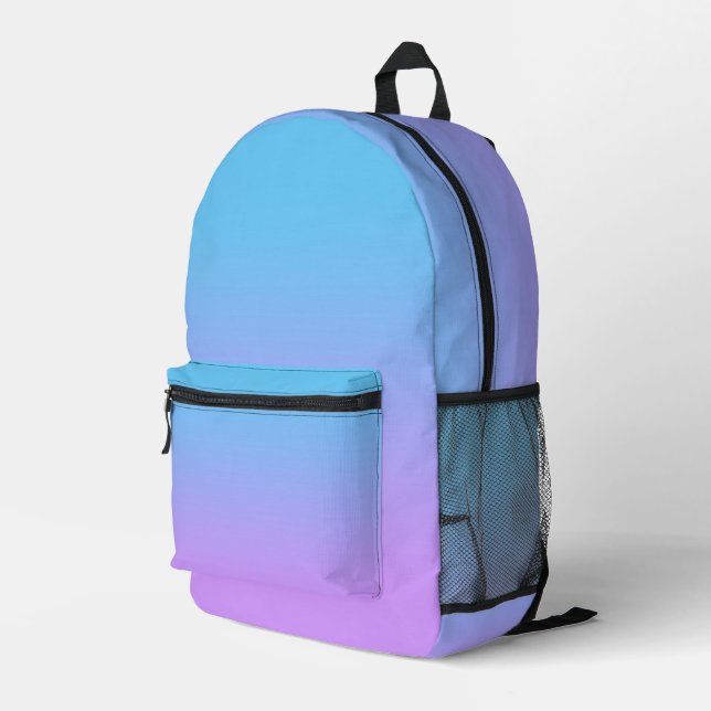 Blass Blau bis Lavender Ombre Gradient Muster Bedruckter Rucksack (Rückseitige Ecke Rechts)