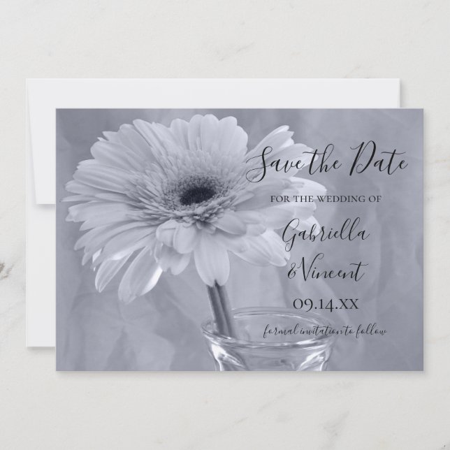 Blass blau Tinted Daisy Wedding Save the Date (Vorderseite)