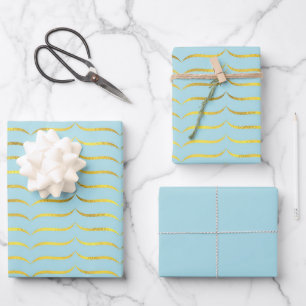 Blass Blau und Gold Geschenkpapier Set
