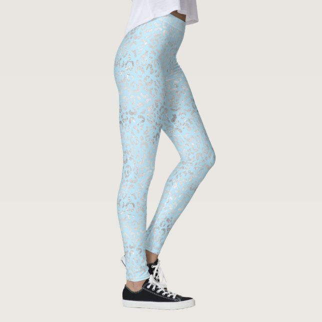 Blass Blau und Silberleopard Leggings (Rechts)