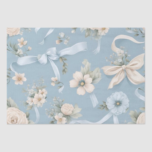 Blass Blau und Weiß Blumen und Bögen Seidenpapier (Vorderseite)