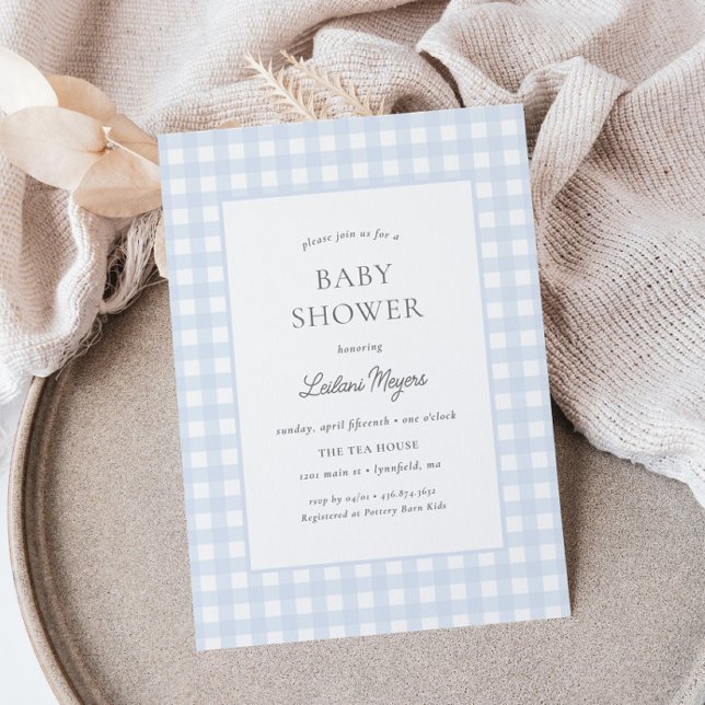 Blass Blue Gingham Classic Boys Baby Shower Einladung (Von Creator hochgeladen)