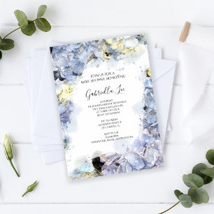 Blass Blue Hydrangea Blume Wasserfarbe Babydusche Einladung