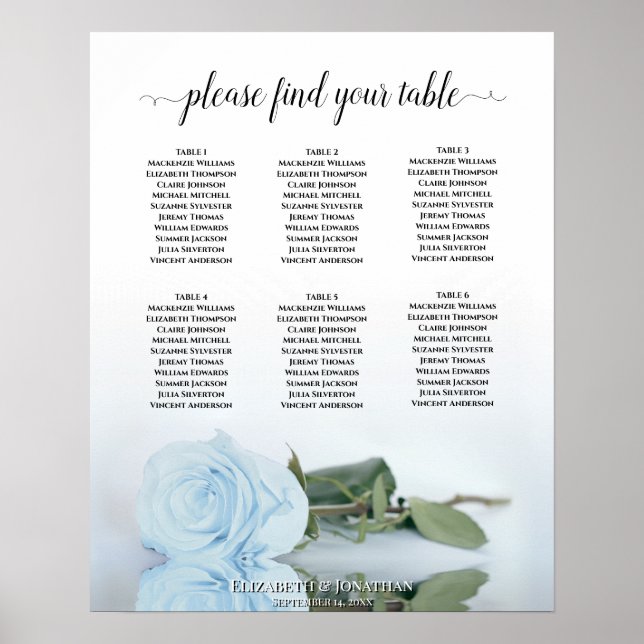 Blass dunkelblaue Rose 6 Tabelle Hochzeitstabelle Poster (Vorne)