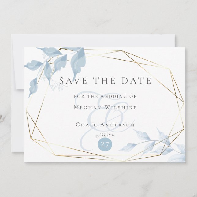 Blass Dusty Blue Delicate Foliate Save The Date (Vorderseite)