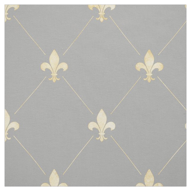 Blass Gold Fleur-de-Lis (groß) Grau Stoff (Muster)