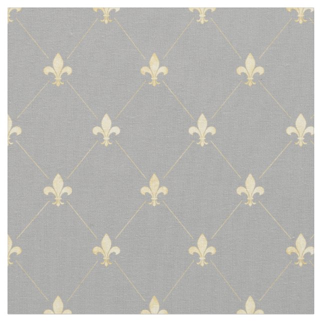 Blass Gold Fleur-de-Lis (kleiner Maßstab) Grau Stoff (Nahaufnahme)