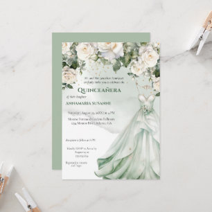 Blass-grünes Floral-Quinceañera-Ballkleid Einladung