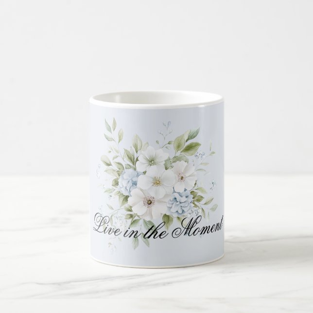 Blass Himmelblau Weiße Blüten Kaffeetasse (Mittel)