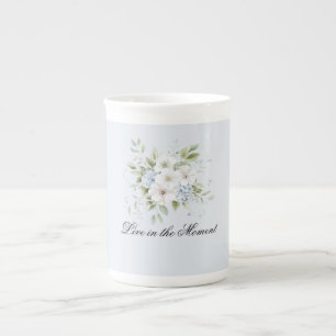 Blass Himmelblau Weiße Blüten Prozellantasse