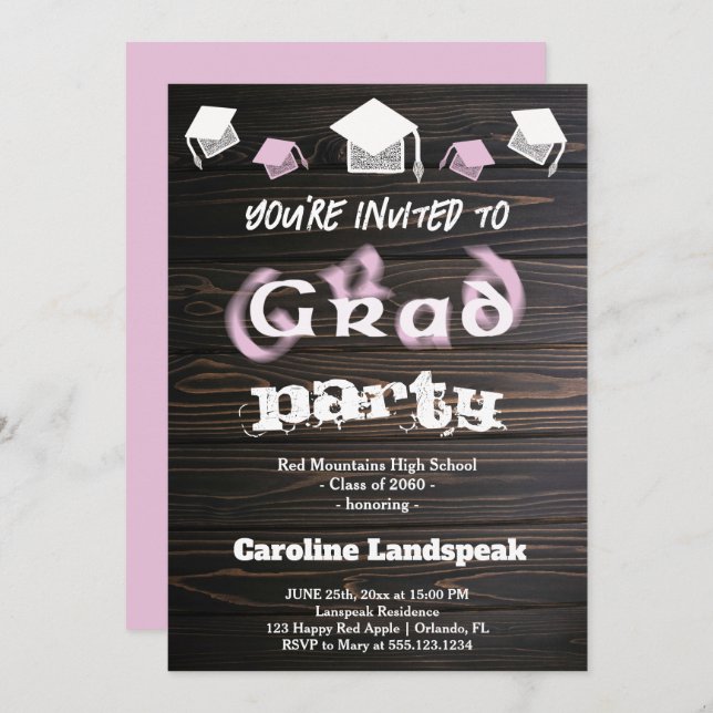 Blass Pink Blake Text für Abschluss House Party Einladung (Vorne/Hinten)