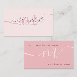  Blass Pink Blush Minimales Monogram Script  Visitenkarte