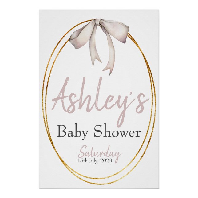 Blass Pink Bow Baby Dusche Empfang Poster (Vorderseite)