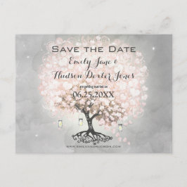 Blass Pink Heart Leaf Tree Wedding Ankündigungspostkarte