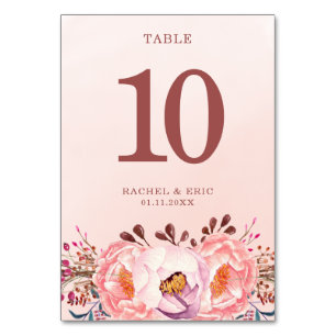 Blass rosa Ruby Floral Wedding Table Card Tischnummer