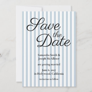 Blass staubblau und weiß gestreift save the date