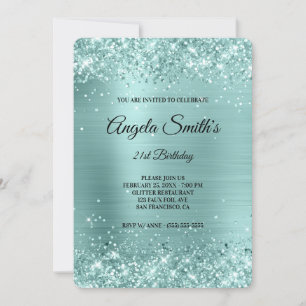 Blass Türkis Glitter Folie Fancy Monogramm Einladung