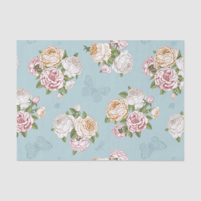 blass, Vintag, blumig, Schmetterling, viktorianisc Seidenpapier (Vorderseite)