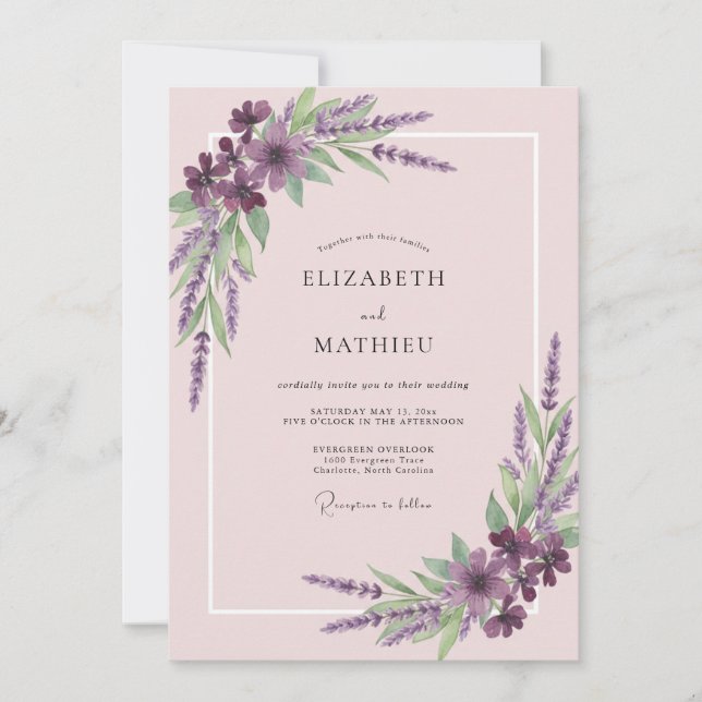 Blaßamethyst-Sprig-Eukalyptus-Hochzeit Einladung (Vorderseite)