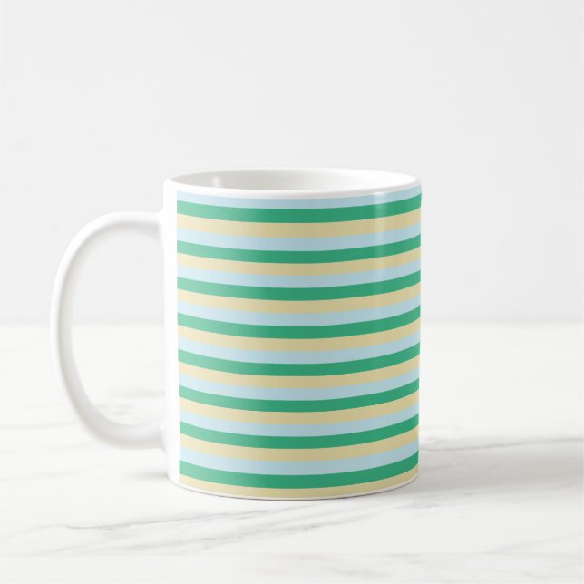 Blassblau, Aqua Green und Beige Streifen Kaffeetasse (Links)